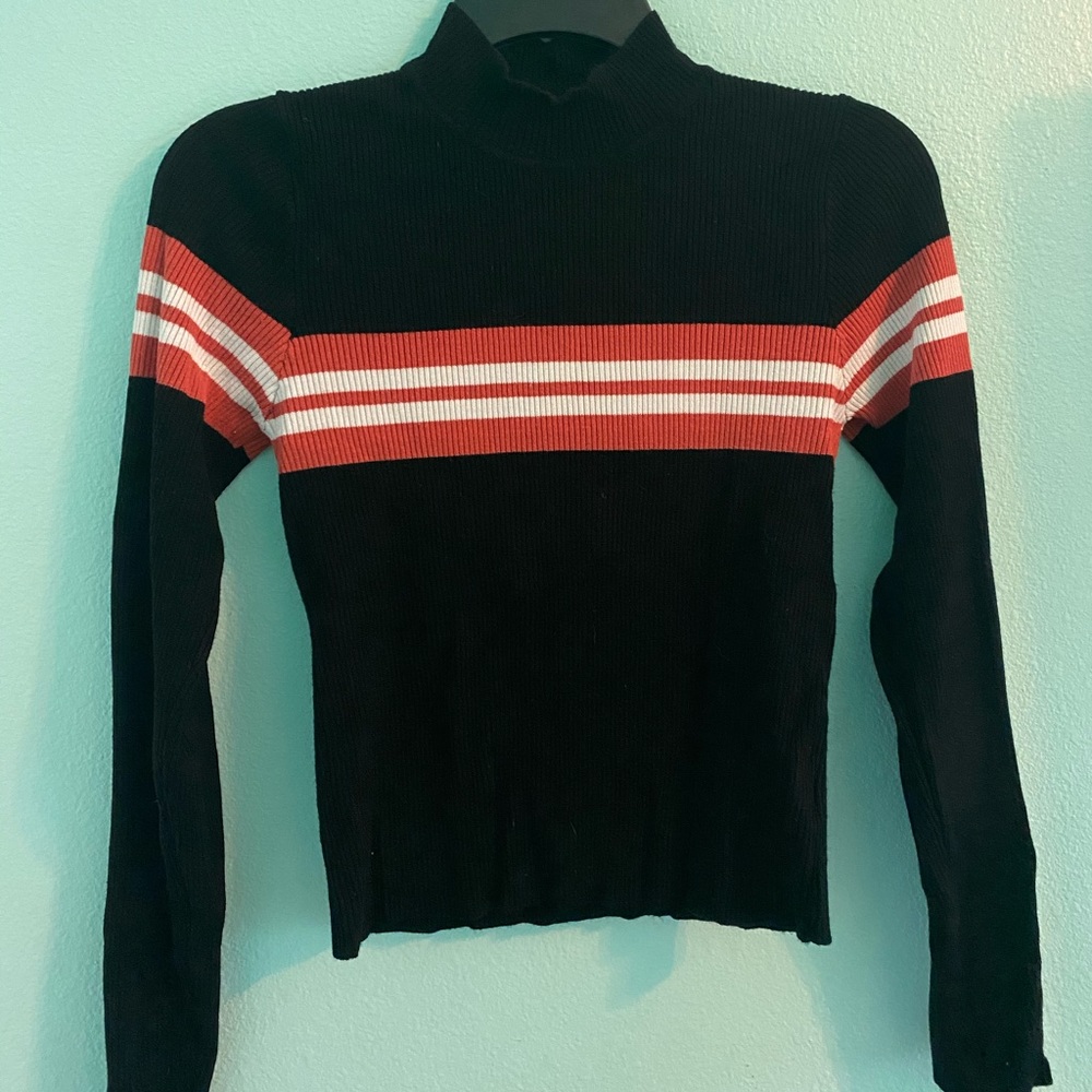 Turtleneck Ribbed Knit Striped Sweater